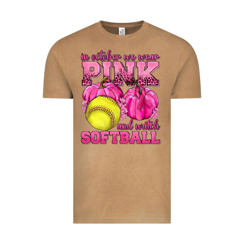 In October We Wear Pink And Watch Softball Vintage Tee by texasbilliewilder | Teevron