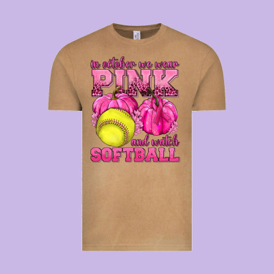 In October We Wear Pink And Watch Softball Vintage Tee Designed By Texasbilliewilder
