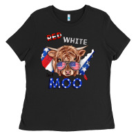 Black Red White And Moo Cow Ladies Tee - RanaPortraitStore
