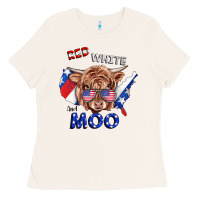 Bone Red White And Moo Cow Ladies Tee - RanaPortraitStore