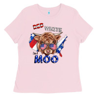 Bubblegum Pink Red White And Moo Cow Ladies Tee - RanaPortraitStore