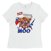 White Red White And Moo Cow Ladies Tee - RanaPortraitStore