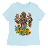 Baby Blue Western with Crosses Ladies Tee - LillyAllenDesigns