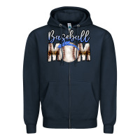 Navy Baseball Mom Zipper Hoodie - CowhideDigitalArt