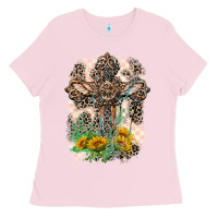 Bubblegum Pink Western with Crosses Ladies Tee - LillyAllenDesigns