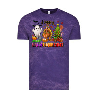 Cloud Purple Happy Hallothanksmas with ghost turkey and tree Vintage Tee - texasbilliewilder