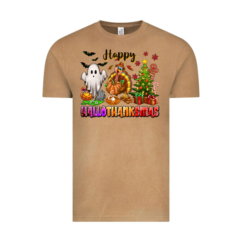 Happy Hallothanksmas With Ghost Turkey And Tree Vintage Tee by texasbilliewilder | Teevron