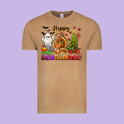 Happy Hallothanksmas With Ghost Turkey And Tree Vintage Tee Designed By Texasbilliewilder
