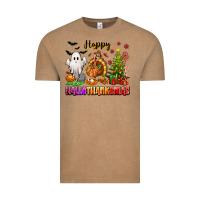 Vintage Coffee Happy Hallothanksmas with ghost turkey and tree Vintage Tee - texasbilliewilder
