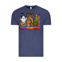 Vintage Denim Happy Hallothanksmas with ghost turkey and tree Vintage Tee - texasbilliewilder