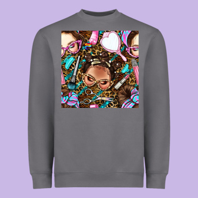 Hairdresser Messy Bun Hand Mirror And Scissors With Leopard And Tiger  Heavyweight Sweatshirt Designed By Bundleandbundleshop