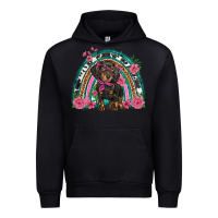 Black dachshund dog pink  floral rainbow Urban Hoodie - BarkalooDesign