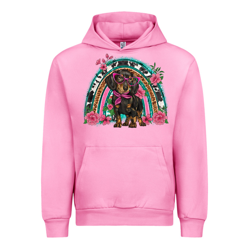 Dachshund Dog Pink  Floral Rainbow Urban Hoodie by BarkalooDesign | Teevron