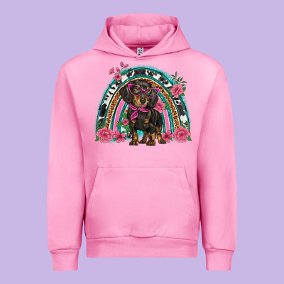 Dachshund Dog Pink  Floral Rainbow Urban Hoodie Designed By Barkaloodesign