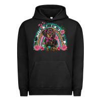 Pigment Black dachshund dog pink  floral rainbow Urban Hoodie - BarkalooDesign