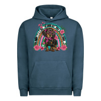 Pigment Midnight Navy dachshund dog pink  floral rainbow Urban Hoodie - BarkalooDesign