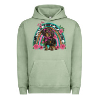 Pigment Oil Green dachshund dog pink  floral rainbow Urban Hoodie - BarkalooDesign