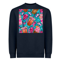 Navy breast cancer coffee cups with butterfly seamless pattern bbs Heavyweight Sweatshirt - BundleAndBundleShop