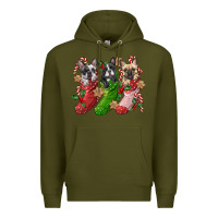 Army Green french bulldog with christmas socks Premium Hoodie - FaDigitalArtStudio