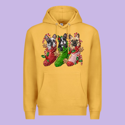French Bulldog With Christmas Socks Premium Hoodie Designed By Fadigitalartstudio