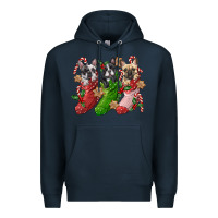 Navy french bulldog with christmas socks Premium Hoodie - FaDigitalArtStudio