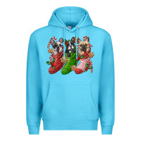 Ocean Blue french bulldog with christmas socks Premium Hoodie - FaDigitalArtStudio