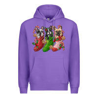 Purple french bulldog with christmas socks Premium Hoodie - FaDigitalArtStudio