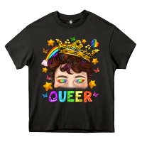 Asphalt LGBTQ+ Queer Portrait With Crown And Rainbow Heavy Core Tee - BundleAndBundleShop