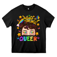 Black LGBTQ+ Queer Portrait With Crown And Rainbow Heavy Core Tee - BundleAndBundleShop