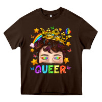 Chocolate Brown LGBTQ+ Queer Portrait With Crown And Rainbow Heavy Core Tee - BundleAndBundleShop