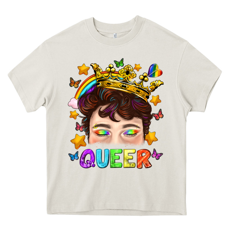 Lgbtq+ Queer Portrait With Crown And Rainbow Heavy Core Tee by BundleAndBundleShop | Teevron