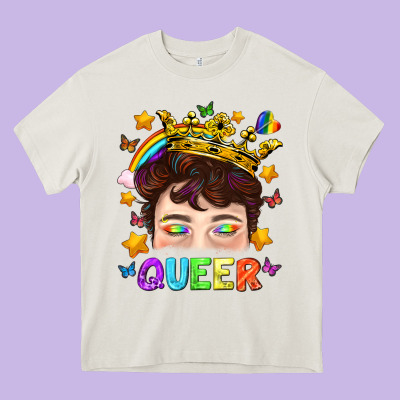 Lgbtq+ Queer Portrait With Crown And Rainbow Heavy Core Tee Designed By Bundleandbundleshop