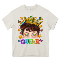 Cream LGBTQ+ Queer Portrait With Crown And Rainbow Heavy Core Tee - BundleAndBundleShop