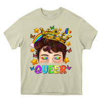 Mossy LGBTQ+ Queer Portrait With Crown And Rainbow Heavy Core Tee - BundleAndBundleShop