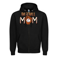 Black Baseball Mom Zipper Hoodie - CowhideDigitalArt