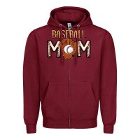 Burgundy Baseball Mom Zipper Hoodie - CowhideDigitalArt