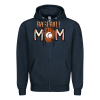 Navy Baseball Mom Zipper Hoodie - CowhideDigitalArt