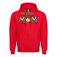 Red Baseball Mom Zipper Hoodie - CowhideDigitalArt