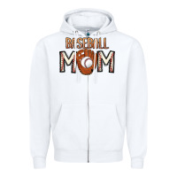 White Baseball Mom Zipper Hoodie - CowhideDigitalArt