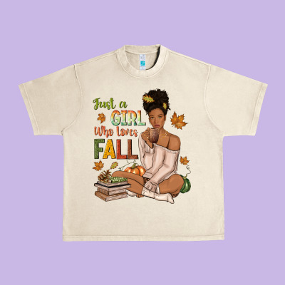 Just A Girl Who Loves Fall Afro Woman Urban Heavy Tee Designed By Nancycooperartshop