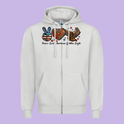 Western Peace Love American Golden Eagle Zipper Hoodie Designed By Lillyallendesigns