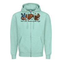 Seafoam Western Peace Love American Golden Eagle Zipper Hoodie - LillyAllenDesigns