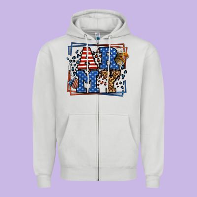 Army Veteran Leopard Frame 4th Of July Zipper Hoodie Designed By Lillyallendesigns