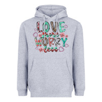 Heather Grey love more worry less Heavyweight Hoodie - RacoonDesign