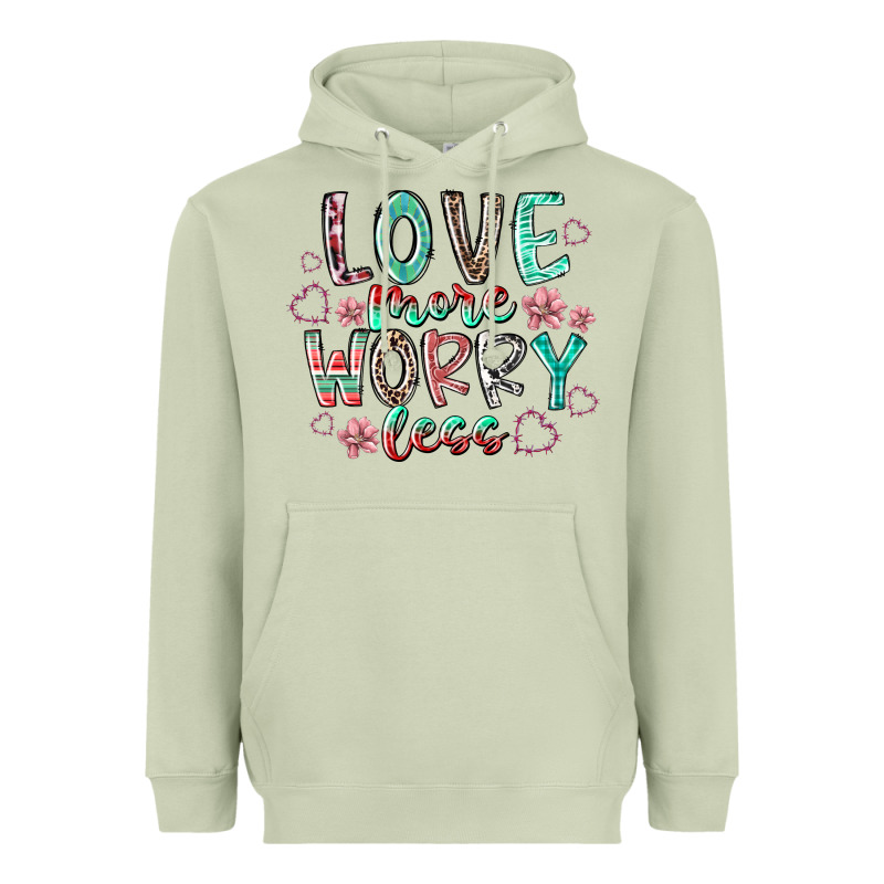 Love More Worry Less Heavyweight Hoodie by RacoonDesign | Teevron