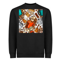 Black camping coffee cups marshmallow and moka pot with leopard seamless pat Heavyweight Sweatshirt - BundleAndBundleShop