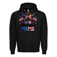 Black All American Mama Messy Buny Zipper Hoodie - CowhideDigitalArt