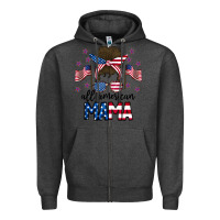 Charcoal Heather All American Mama Messy Buny Zipper Hoodie - CowhideDigitalArt