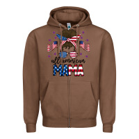 Chestnut All American Mama Messy Buny Zipper Hoodie - CowhideDigitalArt