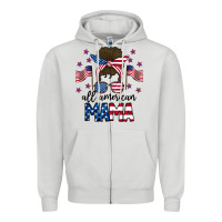 Dove Grey All American Mama Messy Buny Zipper Hoodie - CowhideDigitalArt